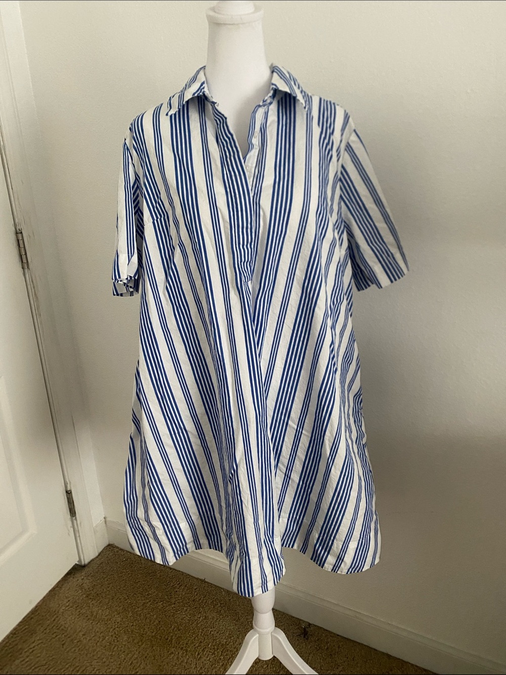 Old Navy Blue and White Striped Cotton Button Dress
